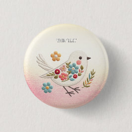 Little White Bird Floral Button