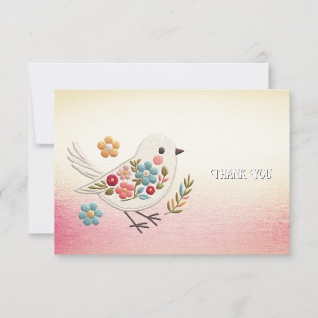 Little White Bird Floral Danke Karte (Vorderseite)