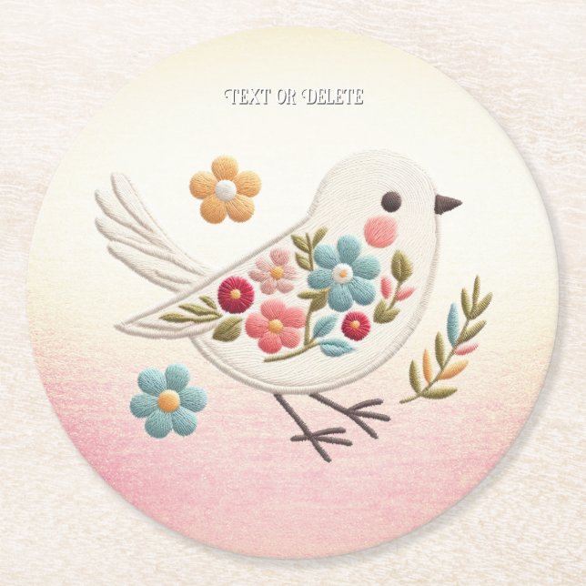 Little White Bird Floral Paper Untersetzer (Vorderseite)