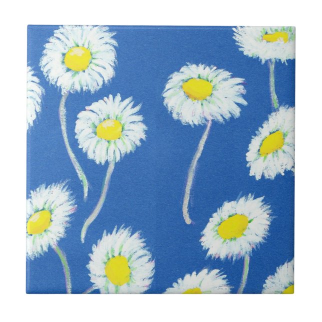 Little White Daisies Pattern Tile Fliese (Vorderseite)