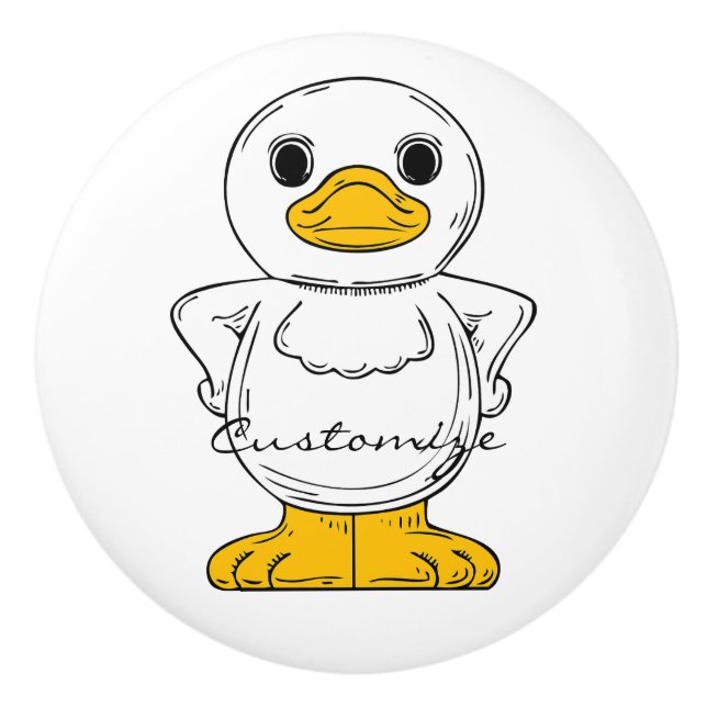 Little White Duck Stehend Thunder_Cove Keramikknauf (Vorderseite)