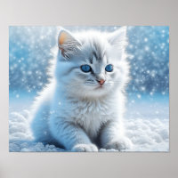 Little White Kitten in Snow Weihnachten