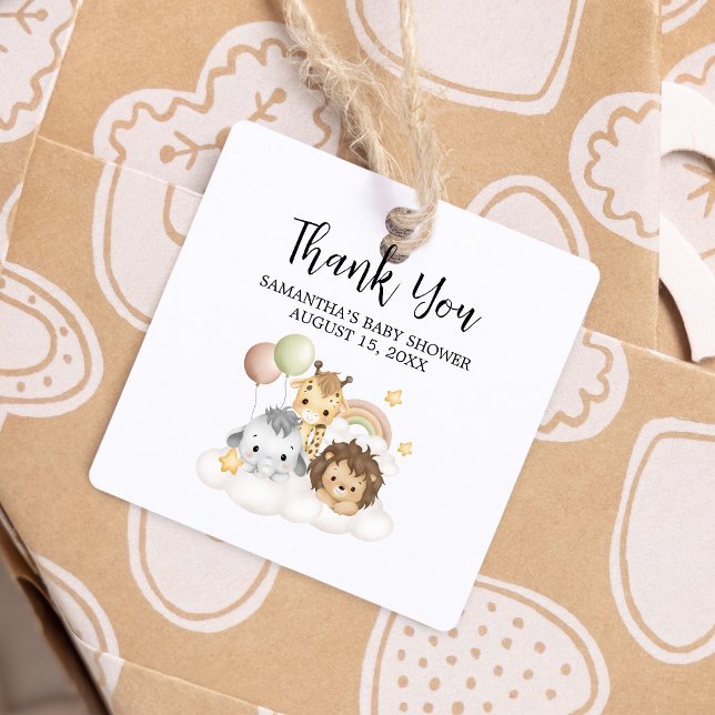 Little Wild One Niedlich Baby Shower Square Geschenkanhänger (ittle Wild One Safari Animals Cute Baby Shower Square Favor Tags)
