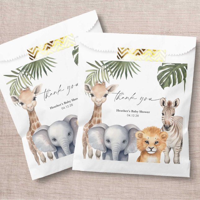 Little Wild One Safari Animals Baby Boy Dusche Geschenktütchen (Safari Animals, baby Boy Shower Paper bags.)