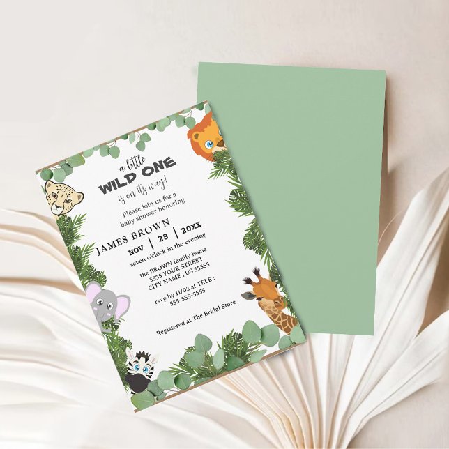 Little Wild One Safari Animals Boy Baby Dusche Einladung (Wild One Safari Animals Boy Baby Shower Invitation)