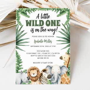 Little Wild One Safari Animals Boy Baby Dusche Einladung