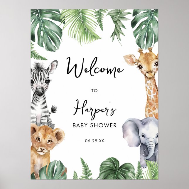 Little Wild One Safari Baby Dusche Begrüßungszeich Poster (Vorne)