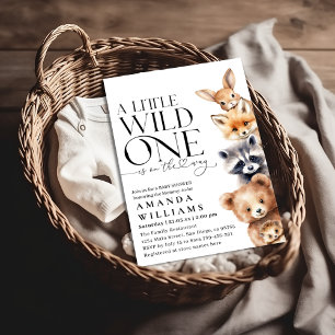Little Wild One Woodland Animal Modern Baby Dusche Einladung