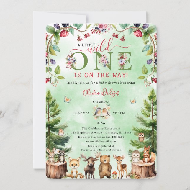 Little Wild One Woodland Animals Baby Dusche Einladung (Vorderseite)