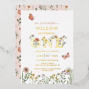Little Wildblume 1. Geburtstag Gold Folieneinladung