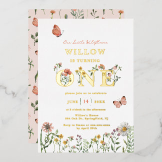 Little Wildblume 1. Geburtstag Gold Folieneinladung