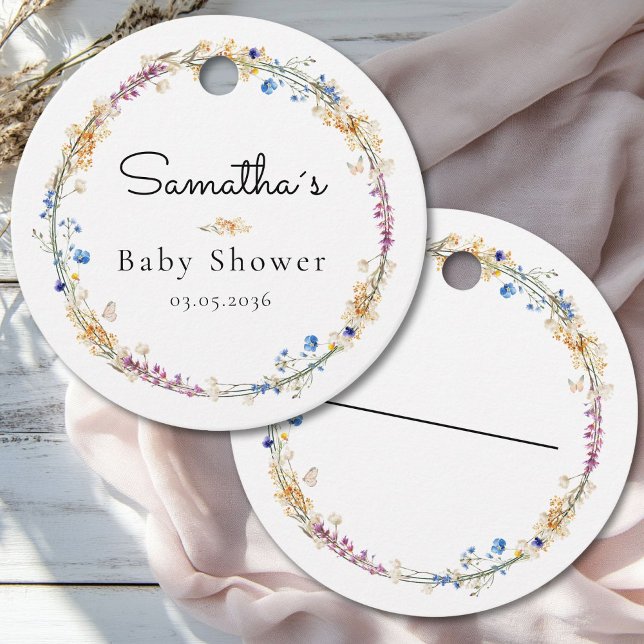 Little Wildblume Boho Dream - Babydusche Geschenkanhänger (Custom Baby Shower Favor Tags with your Name & Date. Wildflower Boho Themed.)