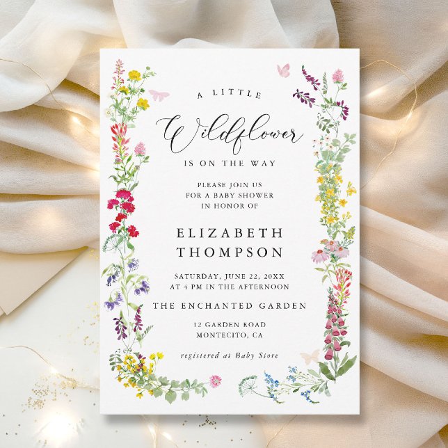 Little Wildblume Garden Floral Girl Babydusche Einladung (a little wildflower is on the way baby shower invitation colorful watercolor elegant calligraphy)