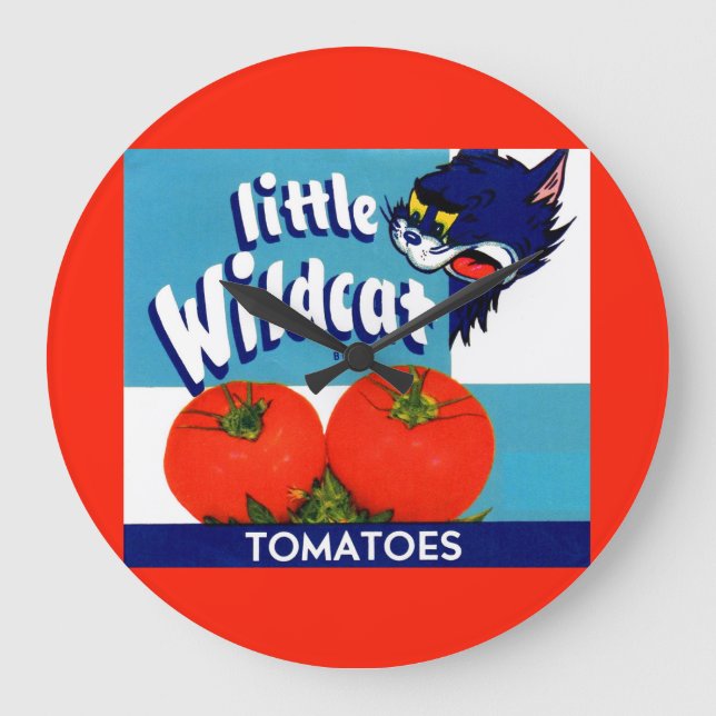 Little Wildcat tomatoes crate label Große Wanduhr (Vorderseite)
