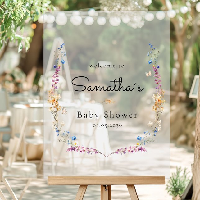 Little Wildflower Boho Dream - Baby Shower  (Little Wildflower Boho Dream - Baby Shower Custom Welcome Acrylic Sign with your Name & Date.)