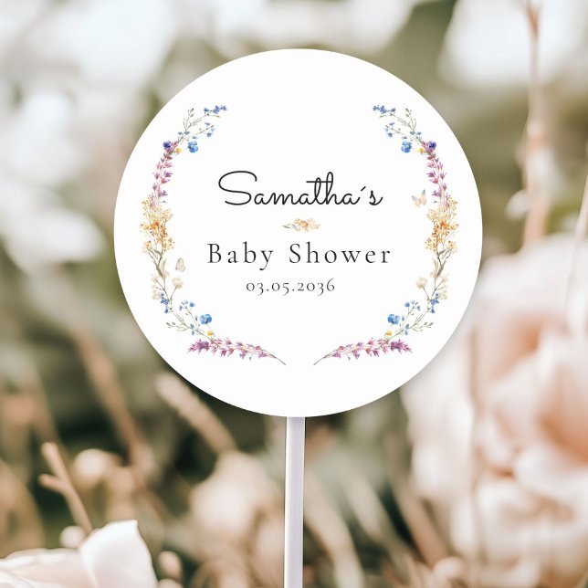 Little Wildflower Boho Dream - Baby Shower Runder Aufkleber (Little Wildflower Boho Dream - Custom Baby Shower Napkins with your Name & Date.)
