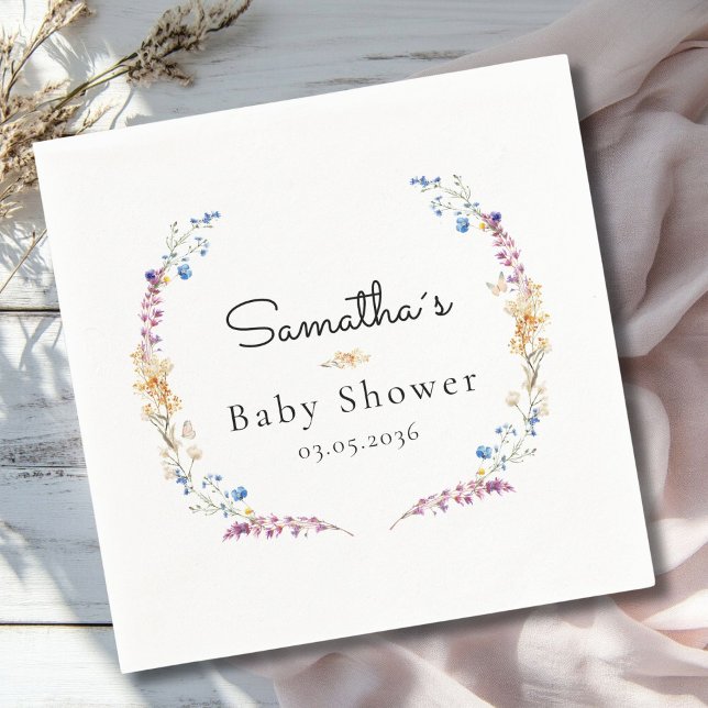 Little Wildflower Boho Dream - Baby Shower Serviette (Little Wildflower Boho Dream - Custom Baby Shower Napkins with your Name & Date.)