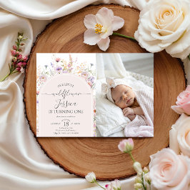 Little Wildflower Photo 1st Birthday Invite Einladung