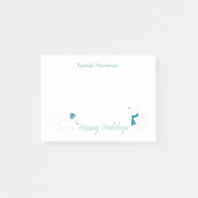Little Winter Foxes Happy Holidays Personalisiert Post-it Klebezettel (Vorderseite)