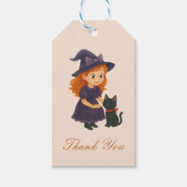 Little Witch & Cat | Halloween Girl Baby Shower Geschenkanhänger