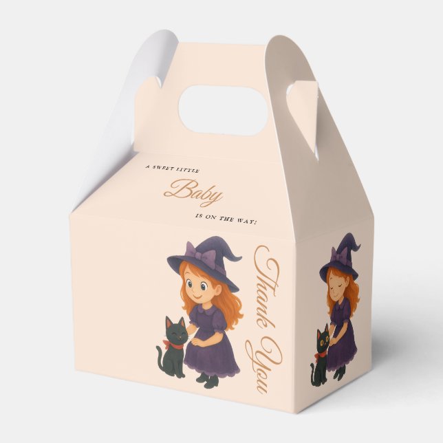 Little Witch & Cat | Halloween Girl Baby Shower Geschenkschachtel (Vorderseite)