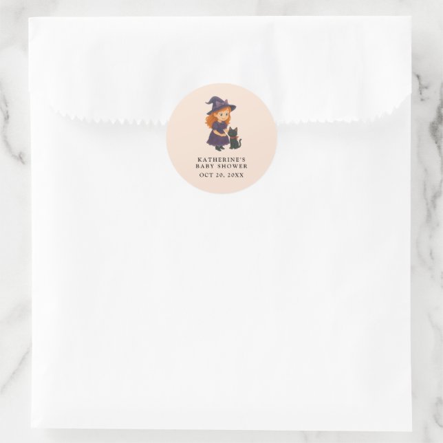 Little Witch & Cat Halloween Girl Baby Shower Runder Aufkleber (Tasche)