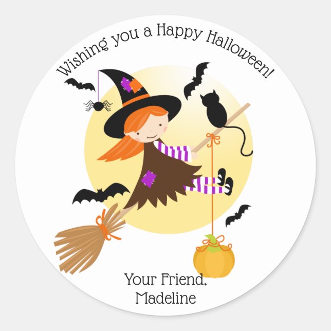 Little Witch Girl | Kids Halloween Sticker (Vorderseite)