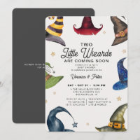 Little Wizards Twin Boy Gray Halloween Baby Shower