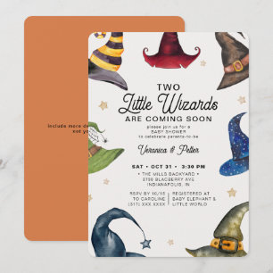 Little Wizards Twin Boy Halloween Baby Shower Einladung