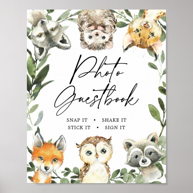 Little Woodland Baby Shower Foto Gästebuch Zeichen (Vorne)