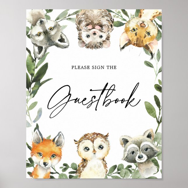 Little Woodland Baby Shower Gästebuch Zeichen (Vorne)