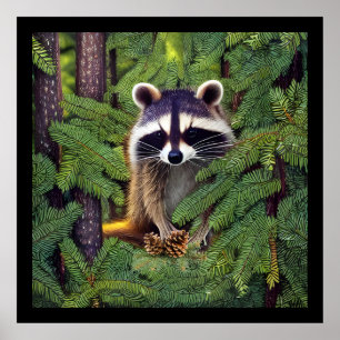 Little Woodland Wilderness Raccoon Poster