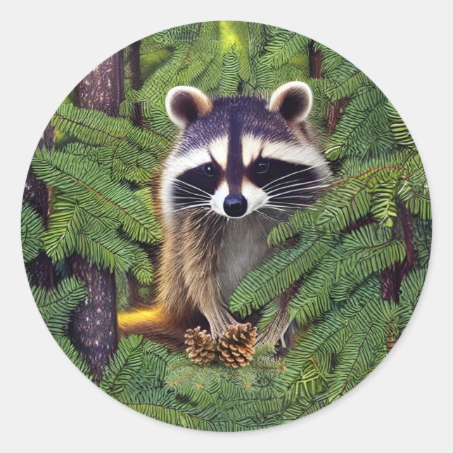 Little Woodland Wilderness Raccoon Runder Aufkleber (Vorderseite)