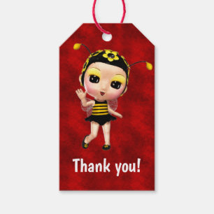 Little Yellow Bumblebee Fairy Doll auf Red Velvet Geschenkanhänger