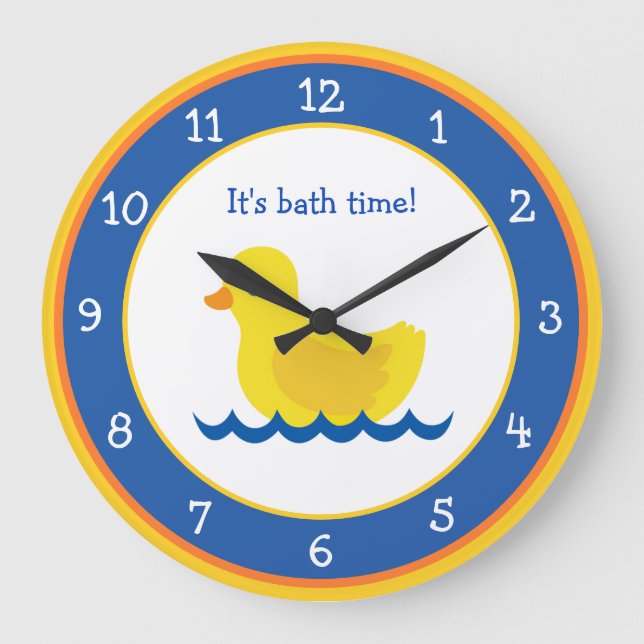 Little Yellow Duck Blue and Yellow Round Clock Große Wanduhr (Vorderseite)