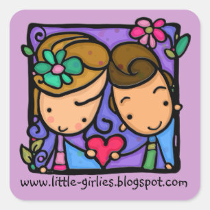 LittleGirlie erster Liebe-Gewohnheitsaufkleber Quadratischer Aufkleber