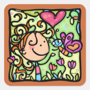 LittleGirlie und ihr Schmetterling. Quadratischer Aufkleber