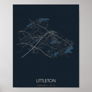 Littleton Massachusetts Straßenkarte Poster (Nacht