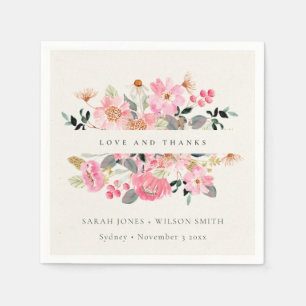 Live Blush Pink Wasserfarbe Blumenzwiebeln Dank Serviette