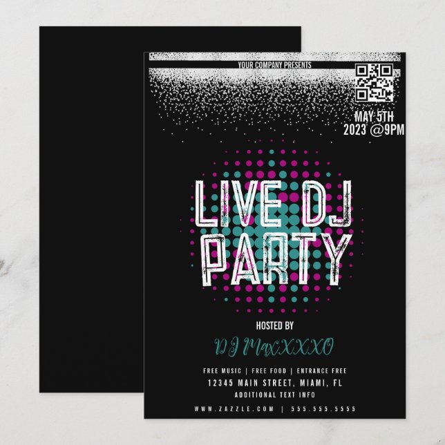 Live DJ Music Night Event Party Bar Flyer Einladung (Vorne/Hinten)