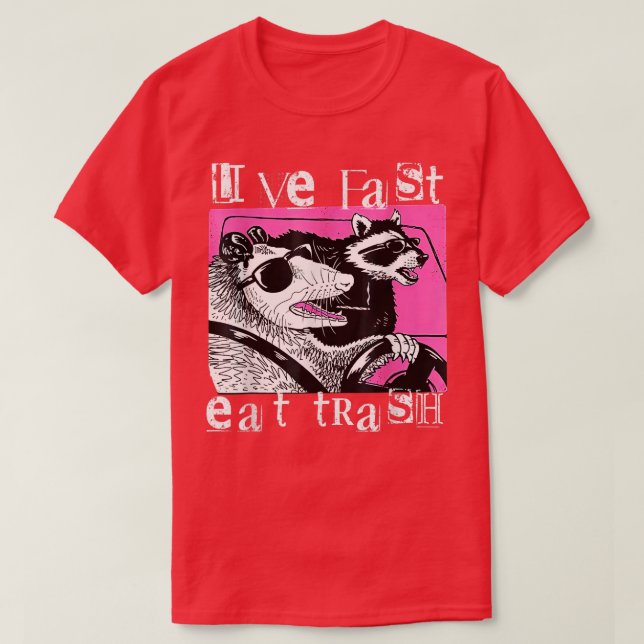 Live Fast Eat Trash Tee Funny Possum Racoon Retro  (Design vorne)