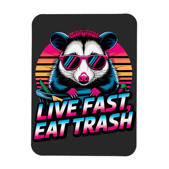 Live Fast essen Trash Funny Retro Opossum Magnet (Vertikal)