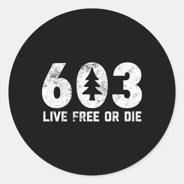 Live-Free oder Die 603 Tree-nh-Bereichscode Runder Aufkleber (Vorderseite)