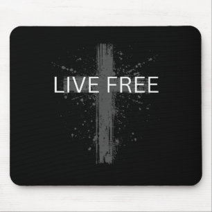 Live Free Text Christlich, Patriotisches Kreuz Fla Mousepad