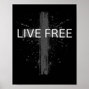 Live Free Text Christlich, Patriotisches Kreuz Fla Poster