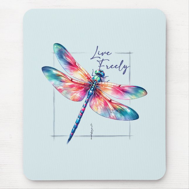 Live Freely - Dragonfly Colorful Inspiration Mousepad (Vorne)
