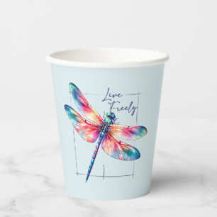 Live Freely - Dragonfly Colorful Inspiration Pappbecher