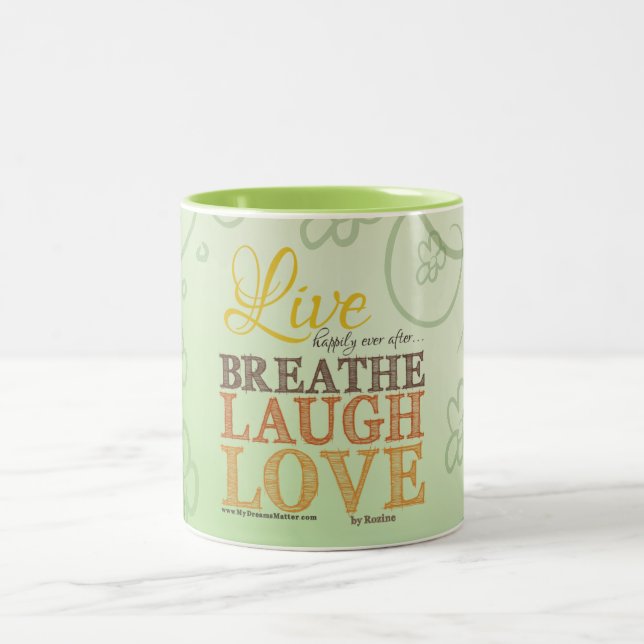 Live glücklich immer nach dem Einatmen Lachs Liebe Zweifarbige Tasse (Mittel)