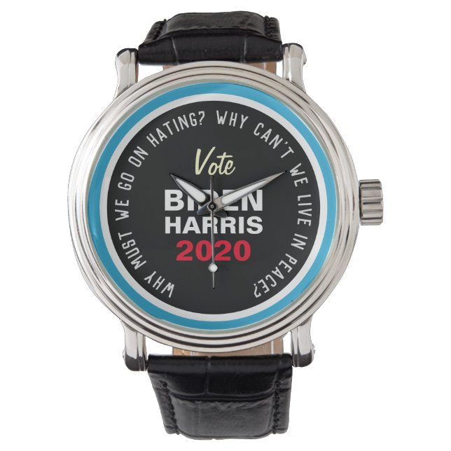 Live in Peace Vote BIDEN HARRIS Lederband Armbanduhr (Vorderseite)