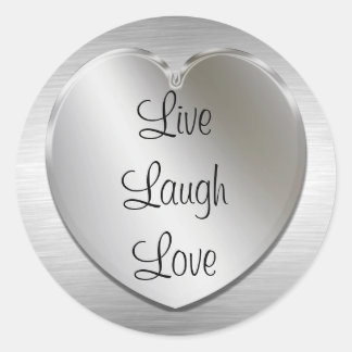Live-Lachen-Liebe am Silberherz Runder Aufkleber
